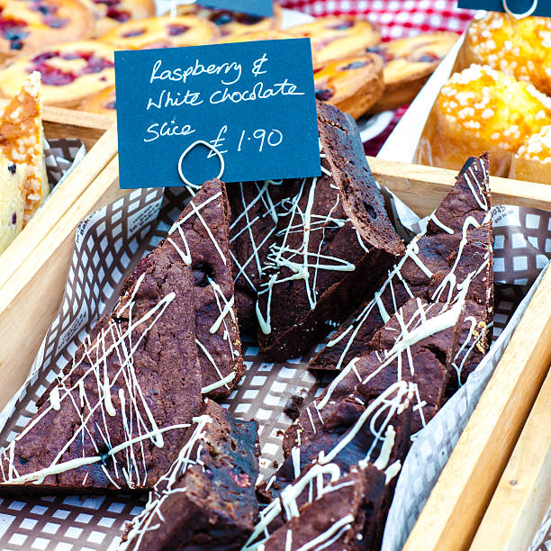 istock Delicious raspberry and chocolate cake slices in British market 507902681