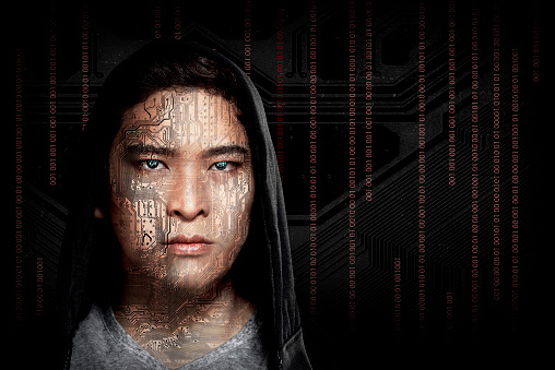 Hacker wearing hoodie shirt. Security concept image