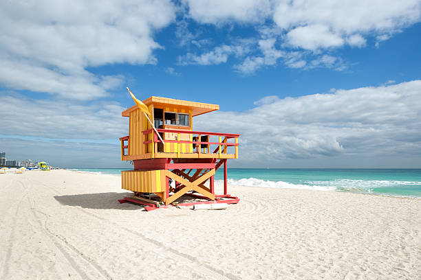 istock Yellow safeguard cabin on the beach 507910918