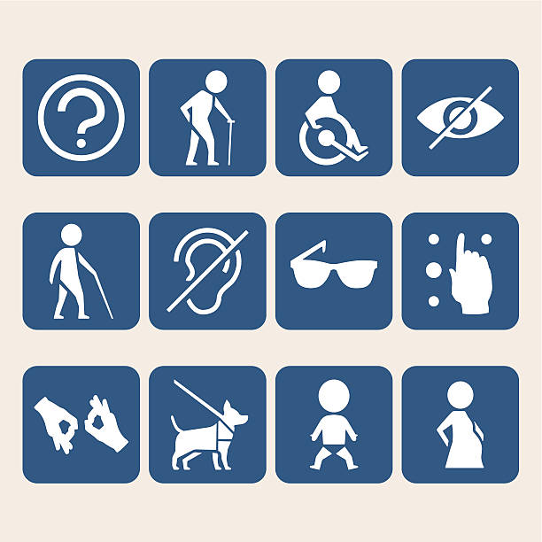 bildbanksillustrationer, clip art samt tecknat material och ikoner med vector icon set of access signs for physically disabled people - tillgänglighet blind braille