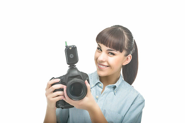 istock Young Caucasian Female Photographer With  DSLR Camera 507924331