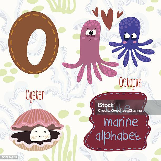 Sea Very Cute Alphabetmarine Set In Vectoro Letteroctopusoy Stock Illustration - Download Image Now