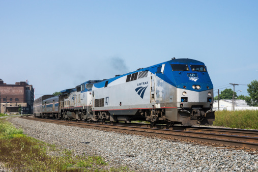 Сleveland, USA - August 4, 2014: The AMTRAK Capitol Limited passenger train eastbound at Cleveland, Ohio on August 4, 2014.  The train was involved in a minor collision with a Norfolk Southern freight train several hours earlier.  No injuries were reported.