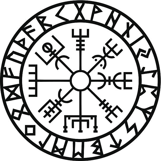 VEGVISIR, ICELANDIC COMPASS RUNE VEGVISIR, ICELANDIC COMPASS RUNE runes stock illustrations