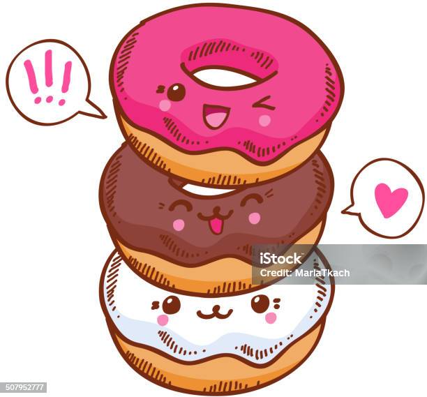 Group Of Three Cute Kawaii Donuts Good For Tshirt Design Stock Illustration - Download Image Now