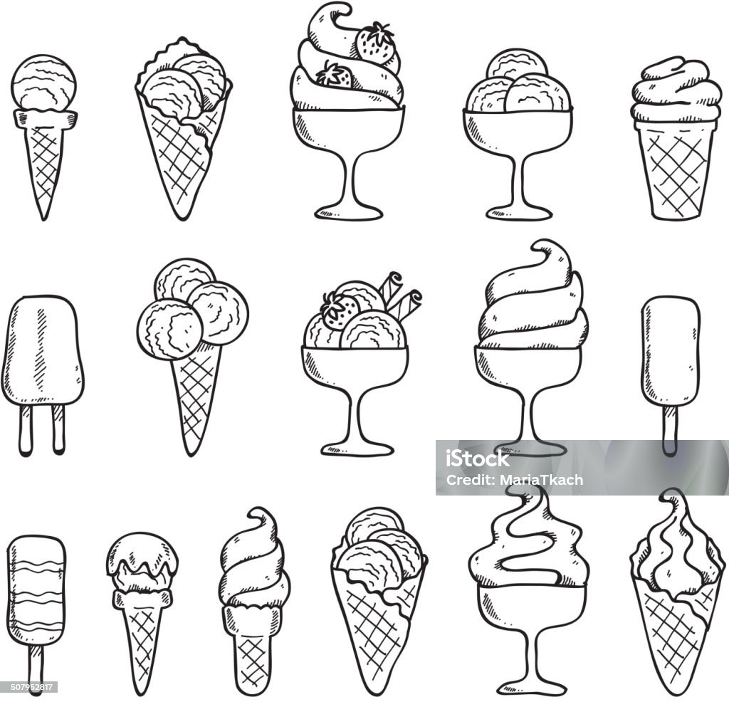 Glace noir et blanc d'icônes ensemble de croquis style. - clipart vectoriel de Aliment libre de droits