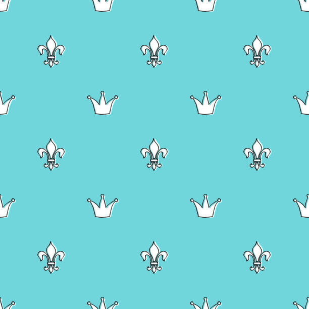 ilustrações de stock, clip art, desenhos animados e ícones de coroas e liliáceas sem costura padrão de verde e branco cores. - wallpaper pattern old fashioned black renaissance