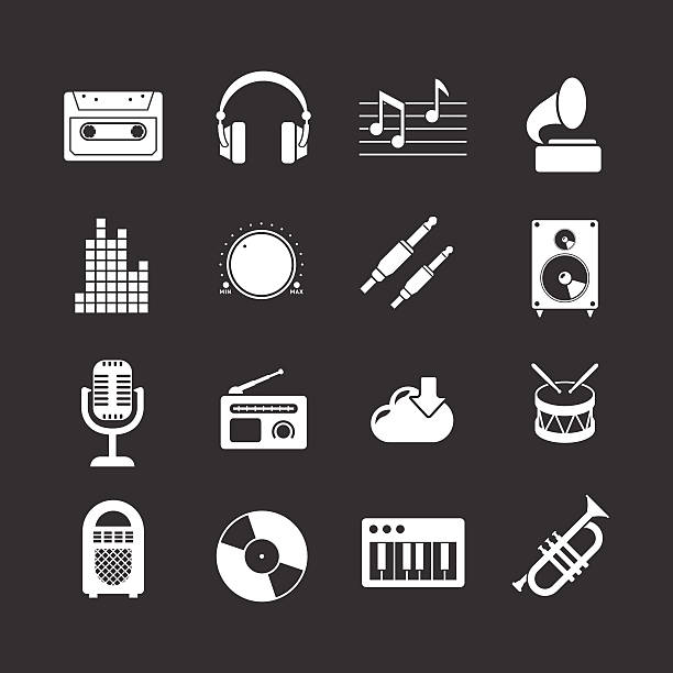 set symbole der musik und sound - jukebox icon stock-grafiken, -clipart, -cartoons und -symbole