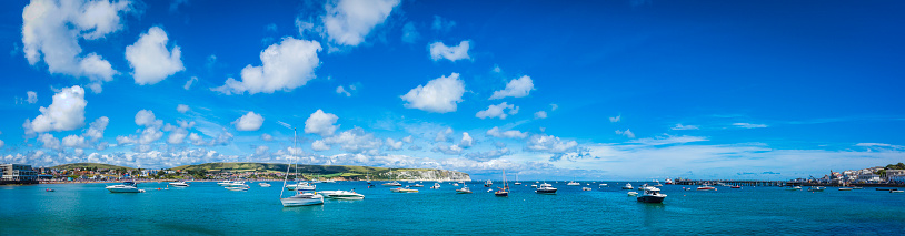 The drone aerial view of English Harbor and Falmouth Harbor, the southern coast of Antigua.