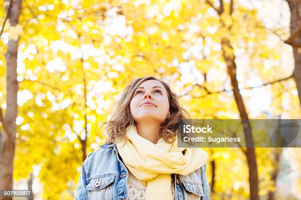 Beautiful Woman In Autumnal Park Stock Photo - Download Image Now - Women, Autumn, One Woman Only