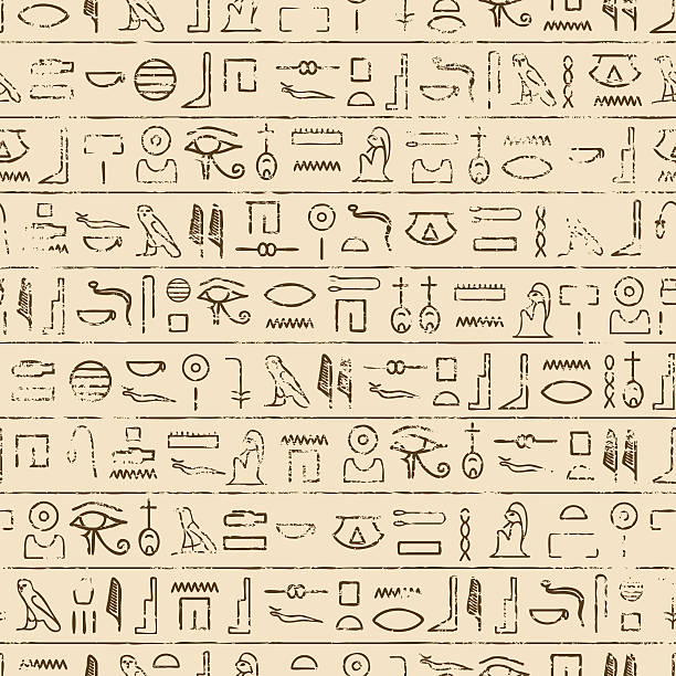 Egyptian Hieroglyphics Background Egyptian Hieroglyphics Background. Repeating tileable vector illustration that repeats left, right, up and down. hieroglyphics stock illustrations