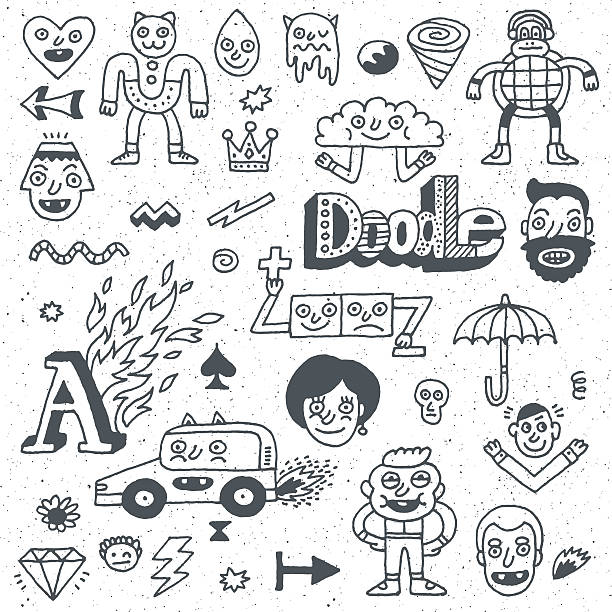 illustrations, cliparts, dessins animés et icônes de abstrait divers drôle caractères. wacky doodle set 2. - excentrique illustrations