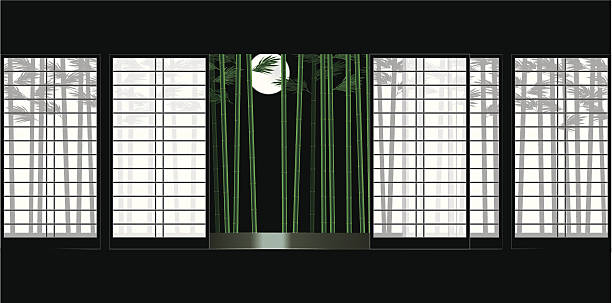 Japanese House With Moon And Bamboo Vector Art At Vecteezy
