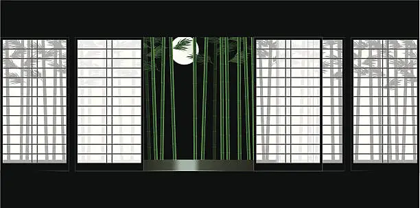 Vector illustration of Moon Shoji, and bamboo. Japanese-style room
