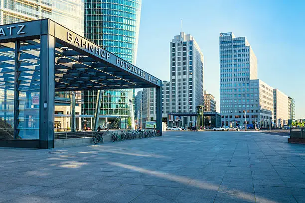 Modern buildings, Skyscrapers, office blocks and apartments at Potsdamer Platz in Berlin, Germany.