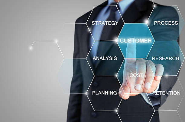 istock Businessman touching customer on word cloud 507959146