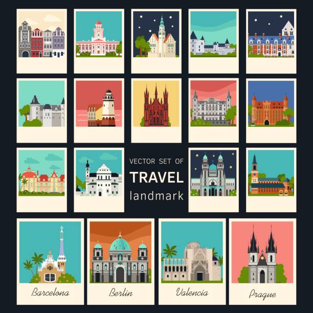 illustrations, cliparts, dessins animés et icônes de ensemble de référence en matière de style européen - beautiful famous place ideas construction