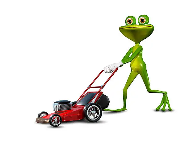 Photo of Frog with a lawn mower