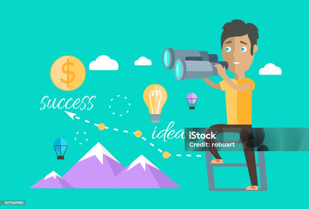 Man Finding Opportunities Concept Man finding opportunities concept. Success business career, chance job or work, find and search, occupation and future, person look, vision professional. Leader opportunities. Find opportunity Adult stock vector