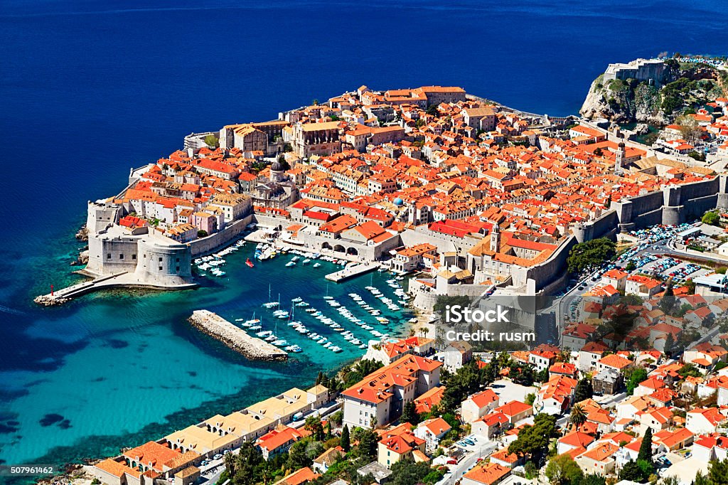 Sunny day aerial view of Old Town Dubrovnik, Croatia. Aerial view of Old Town Dubrovnik, Croatia Dubrovnik Stock Photo
