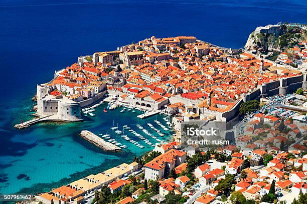 Sunny Day Aerial View Of Old Town Dubrovnik Croatia Stock Photo - Download Image Now