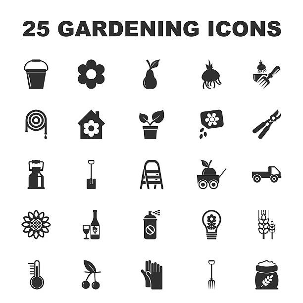 farm, gardening 25 black simple icons set for web farm, gardening 25 black simple icons set for web design grape pruning stock illustrations