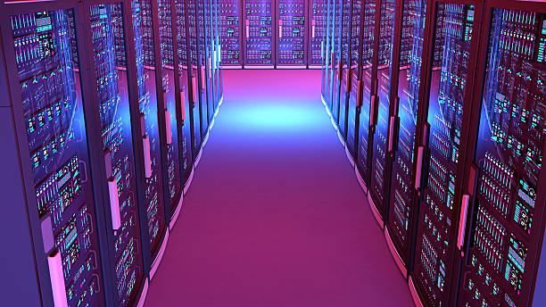istock Futuristic network server room, aisle with rows of black cabinets 507965028