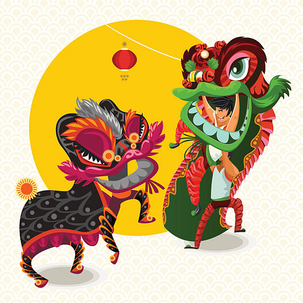 Año nuevo chino Lunar lucha danza del león - ilustración de arte vectorial