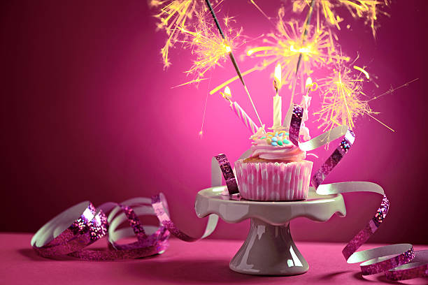 istock Birthday cupcake with candles and sparklers 507969716