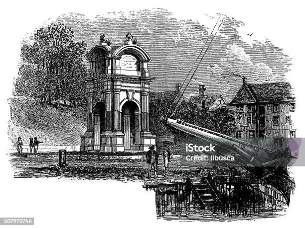 Antique Illustration Of Plymouth Rock Stock Illustration - Download Image Now - Sketch, 19th Century, 19th Century Style