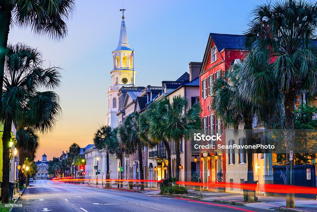 Charleston South Carolina Charleston, South Carolina, USA cityscape in the historic French Quarter at twilight. Charleston - South Carolina Stock Photo