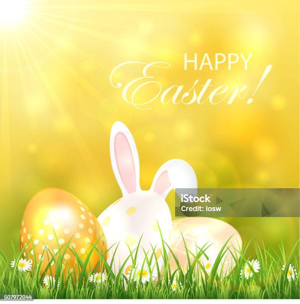 Easter Background With Eggs And Rabbit Stock Illustration - Download Image Now - Animal, Animal Body Part, Animal Ear