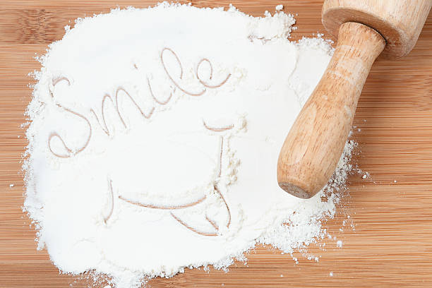 istock smile word on white flour. 507972288