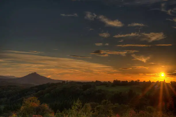 Sunset with view to the castle Hohenzollern