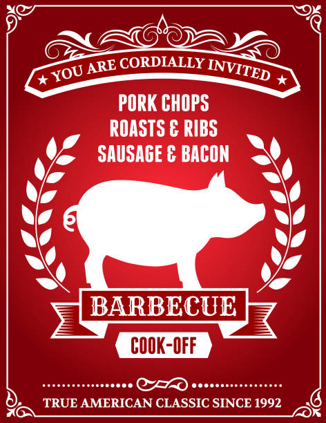 zaproszenie plakat na wieprzowina z grilla - pig roasted barbecue grill barbecue stock illustrations