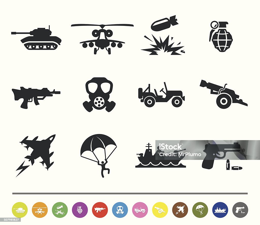 War and army icons | siprocon collection A set of 12 professional war & army icons. Icon Symbol stock vector