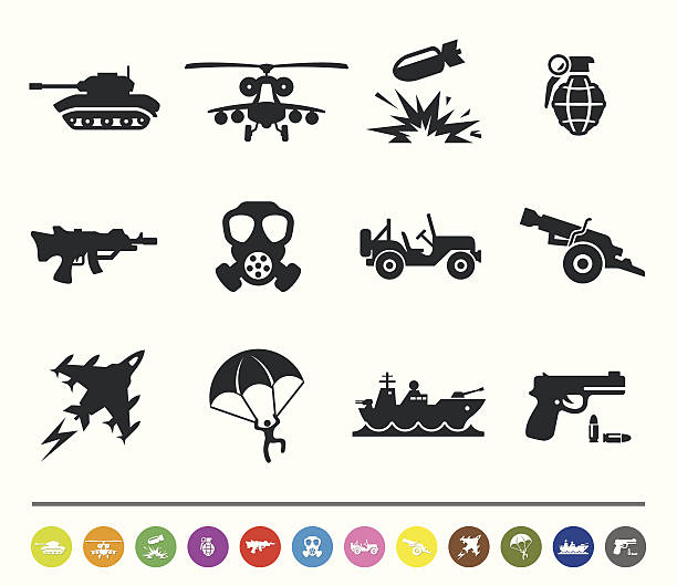 War and army icons | siprocon collection A set of 12 professional war & army icons. cannon artillery stock illustrations