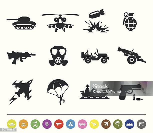 War And Army Icons Siprocon Collection Stock Illustration - Download Image Now - Icon Symbol, Armored Tank, War