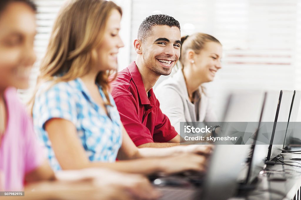 Asia Computer Class Happy Asian Man At Computer Class Stock Photo - Download Image Now ...