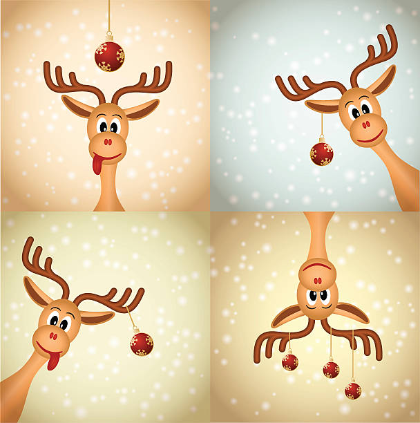 ilustraciones, imágenes clip art, dibujos animados e iconos de stock de cuatro funny navidad reno - four animals