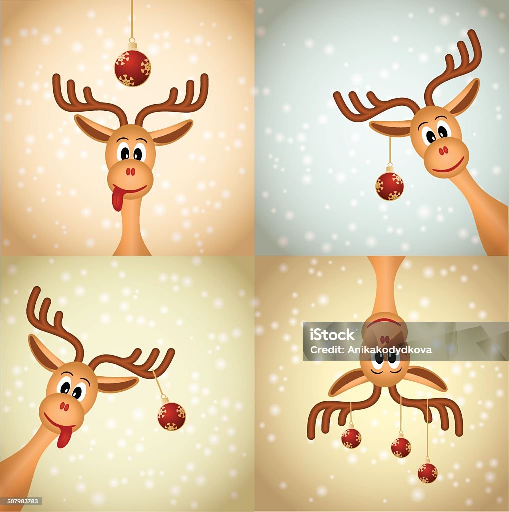 Four funny christmas reindeer Four funny christmas reindeer with christmas balls nad snow - vector illustration, eps 10 Reindeer stock vector