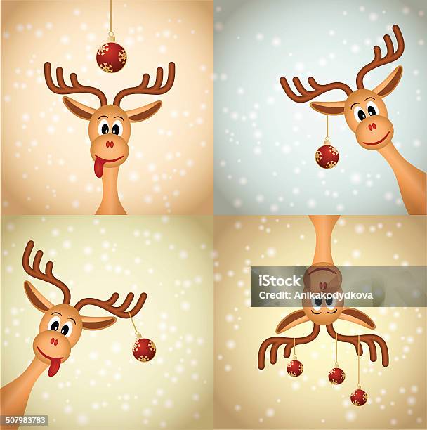 Four Funny Christmas Reindeer Stock Illustration - Download Image Now - Reindeer, Humor, Four Animals