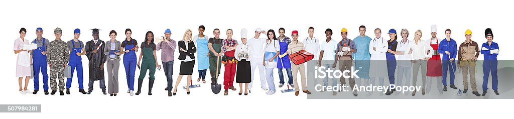 Toute la longueur des personnes atteintes de différentes professions - Photo de Groupe de différents professionnels libre de droits