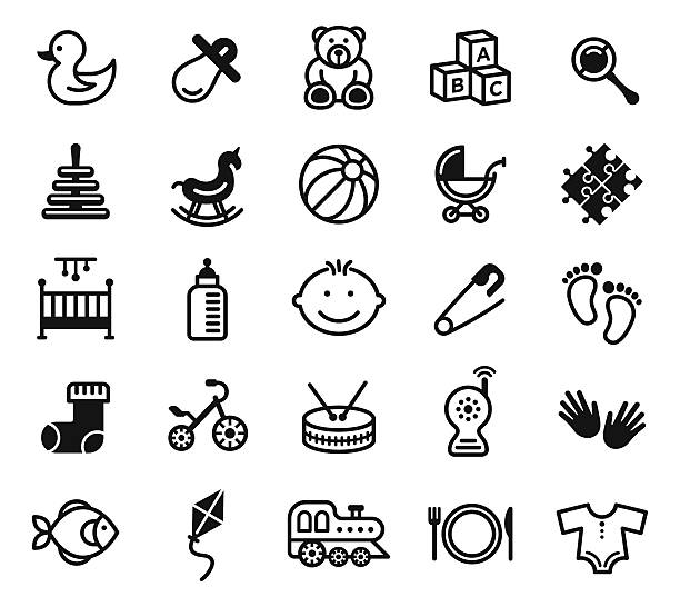 Kids Play Kids Toys Silhouette Vector File Icons. bear cub stock illustrations