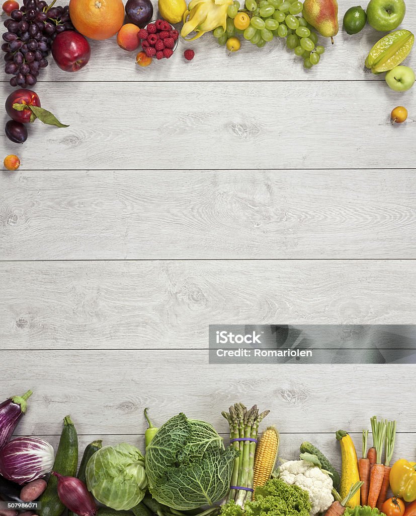 Healthy eating background studio photography of different fruits and vegetables on wooden table Fruit Stock Photo