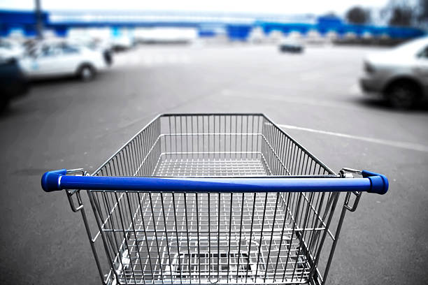 market cart and supermarket view and parking