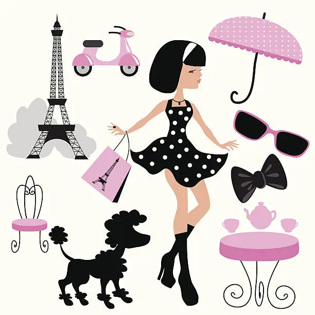 Vector illustration of Girl in Paris vector illustration