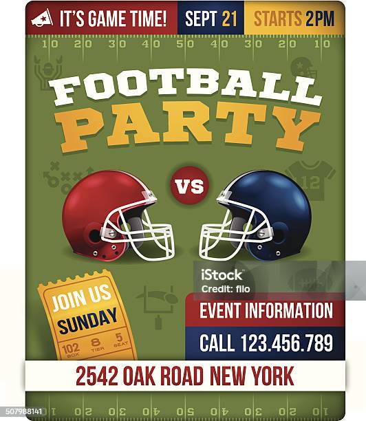 Fußballpartyeinladung Poster Stock Vektor Art und mehr Bilder von Amerikanischer Football - Amerikanischer Football, Football - Spielball, Poster