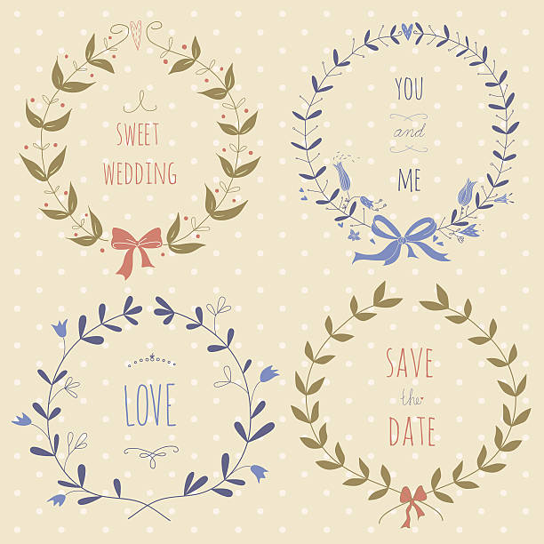 illustrazioni stock, clip art, cartoni animati e icone di tendenza di disegnati a mano set di matrimonio wreaths - laurel