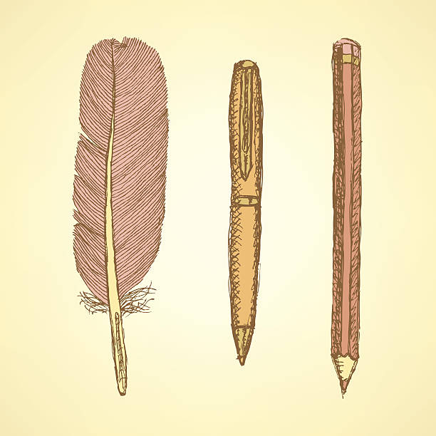 istock Sketch cute pen, feather and pencil in vintage style 507988391